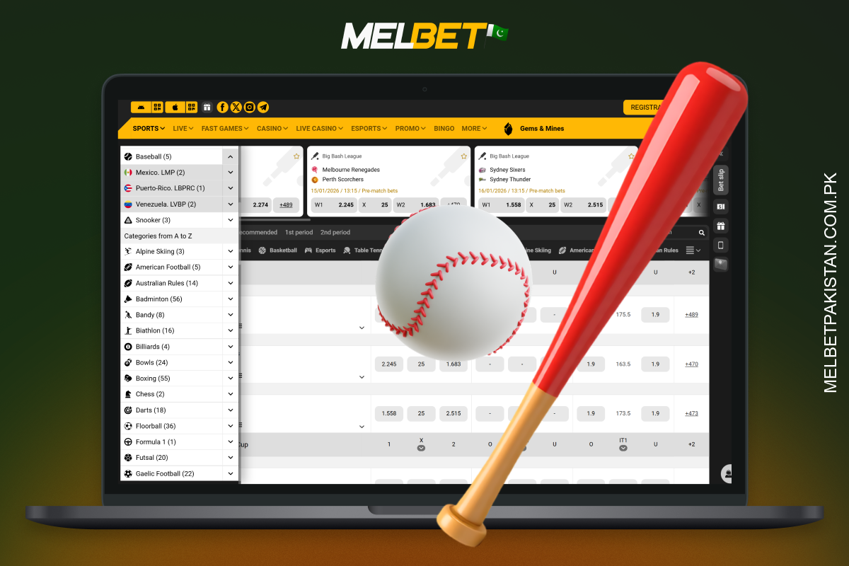 Baseball betting at Melbet covers MLB and international leagues with markets on points, innings and players