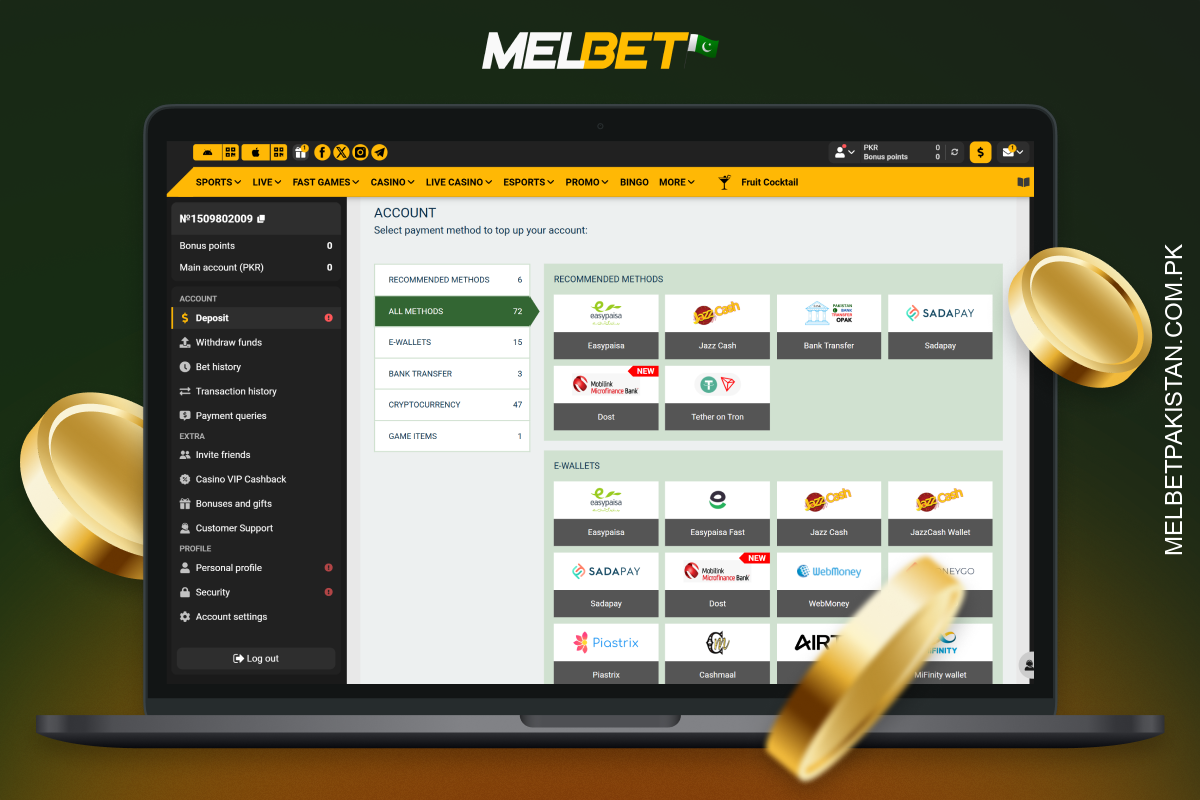 Melbet Pakistan provides fast, secure and convenient deposits and withdrawals via local and international methods