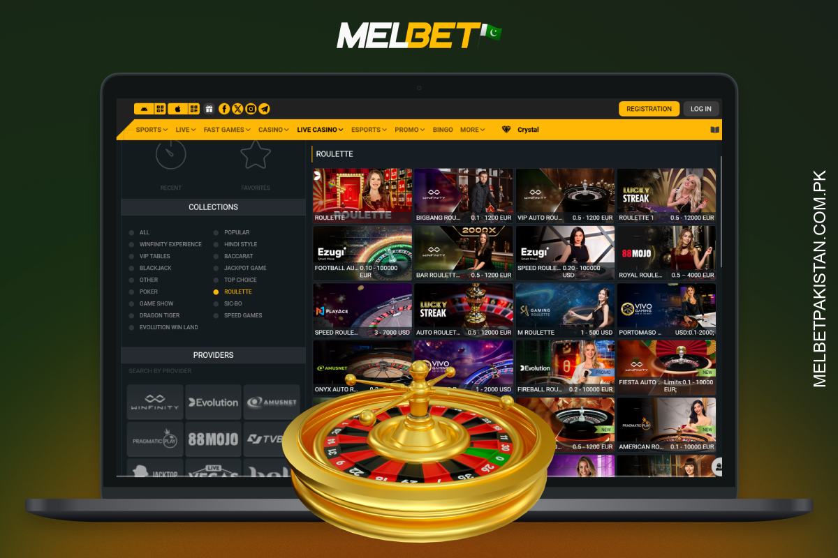 At Melbet, players from Pakistan can play European, American and French roulette with live dealers, strategies and HD broadcasts